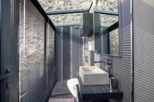 巴黎Maison Lavaud的一间带水槽和大窗户的浴室