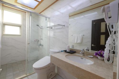 吉安花田雅筑的浴室配有卫生间、淋浴和盥洗盆。