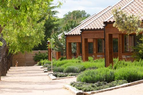 阿赫尔Vall d'Àger Resort & Camping的前面设有花园的木屋