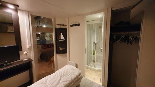 文代讷escale océane的一间卧室设有步入式淋浴间和步入式衣柜