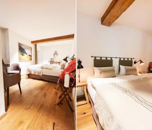 明斯特塔尔Hotel & Restaurant Linde的两张图片 - 一间卧室配有两张床