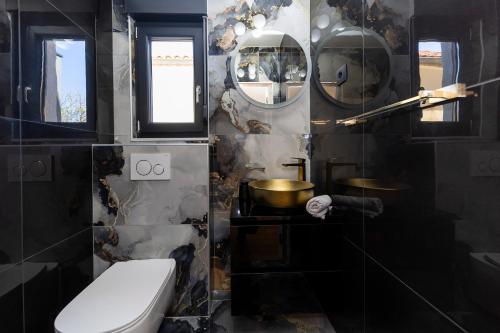 扎达尔Luxury House near the Uskok Beach的一间带卫生间和水槽的浴室