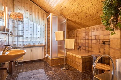 阿姆特采尔Ferienwohnung Camilla Wagner的带淋浴和盥洗盆的浴室
