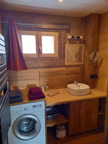 丰罗穆Eco-Logis des Cabris的一间带洗衣机和水槽的浴室
