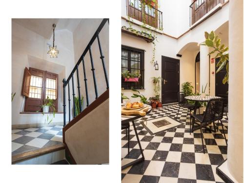 马拉加麦迪瑞奈酒店的一间设有 ⁇ 板地板的房间和一座房子
