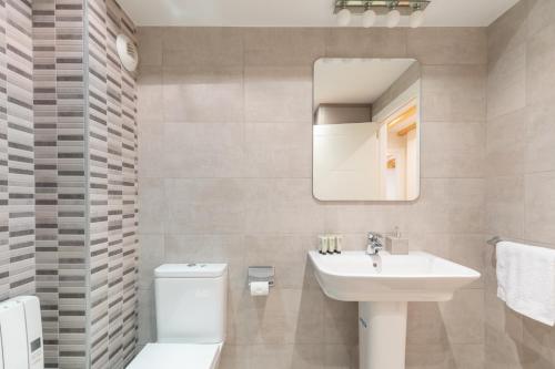 雷凯蒂奥Gamarra - baskeyrentals的一间带水槽、卫生间和镜子的浴室