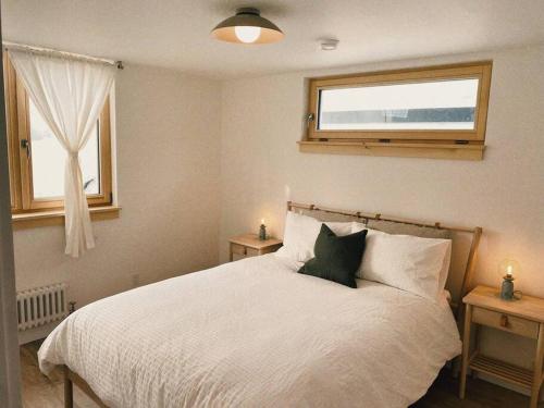 雷夫尔斯托克The Burrow - Downtown Revelstoke的卧室配有白色的床和窗户