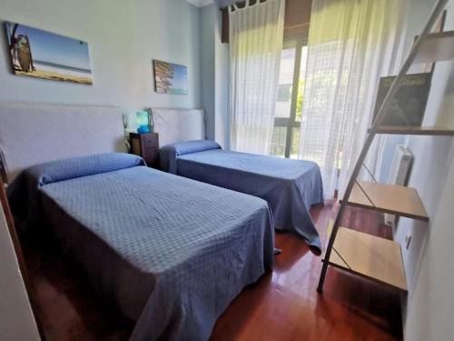 尼格兰P° Olmos, Panxón, bajo con jardín privado的酒店客房设有两张床和窗户。