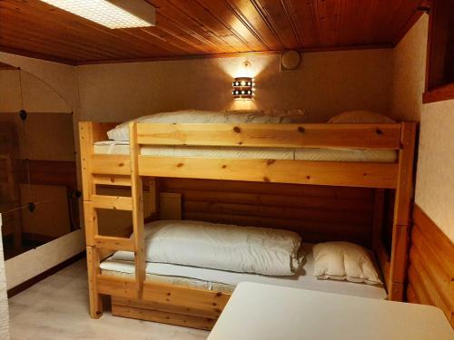 LjungsarpLjungsarp-Västra Götalands Iän-Hasewinkel的小屋内设有一间带两张双层床的卧室
