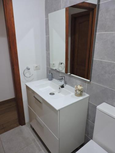 吉亚德伊索拉Arbinfo Casa Rural的浴室设有白色水槽和镜子