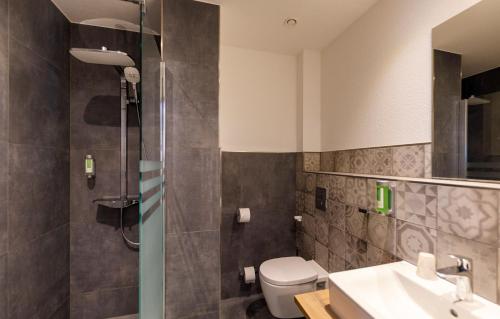 帕彭堡帕彭堡科迪酒店的带淋浴、卫生间和盥洗盆的浴室