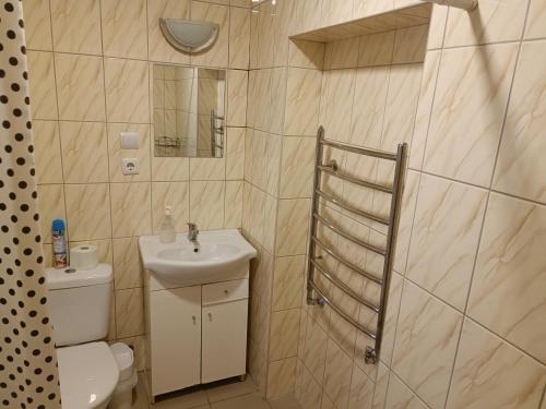 马热伊基艾Rugelis的浴室配有白色卫生间和盥洗盆。