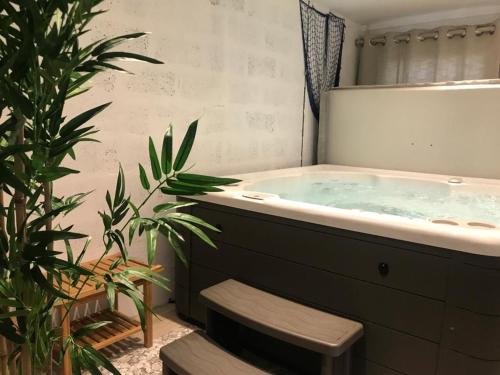 阿维莫尔Hector's House的植物浴室内的按摩浴缸
