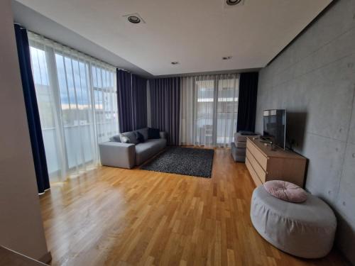 布加勒斯特Anvers Apartament的带沙发和电视的客厅