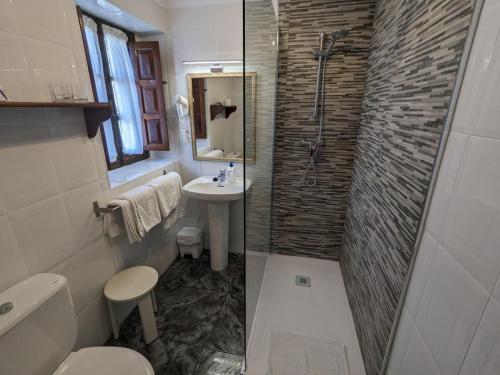 桑提亚纳德玛Posada Revolgo的浴室配有盥洗盆、卫生间和淋浴。
