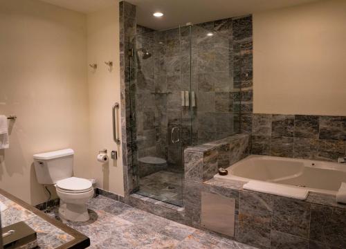 凯彻姆可诺布旅馆的带浴缸、卫生间和淋浴的浴室。