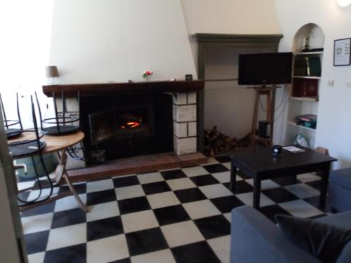 Gruchet-le-ValasseSource AUGER的客厅设有壁炉和 ⁇ 板地板