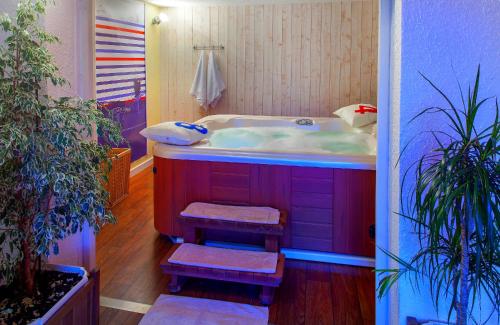 普尔德勒济克布雷兹·阿摩尔酒店的两个植物的房间的热水浴缸