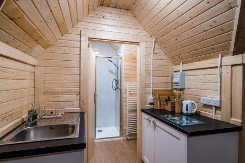 阿博因Cairngorm Bothies的一个带水槽和淋浴的小厨房