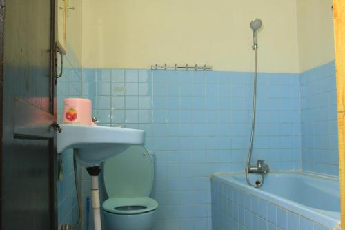图克图克SONY COTTAGE的浴室配有卫生间、盥洗盆和浴缸。