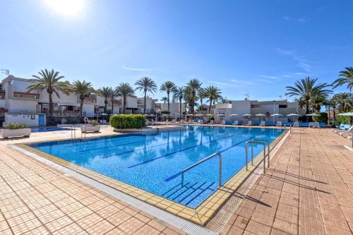 阿罗纳Stunning lovely flat with Pool and strong Wi-Fi的度假村内一座种有棕榈树的大型游泳池