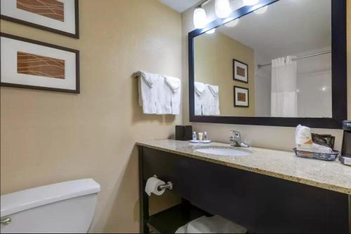 诺克罗斯桃树角康福特茵酒店的一间带水槽、卫生间和镜子的浴室