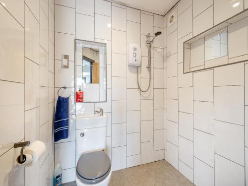 FordwichMayton Lodge的白色瓷砖浴室设有卫生间和淋浴。
