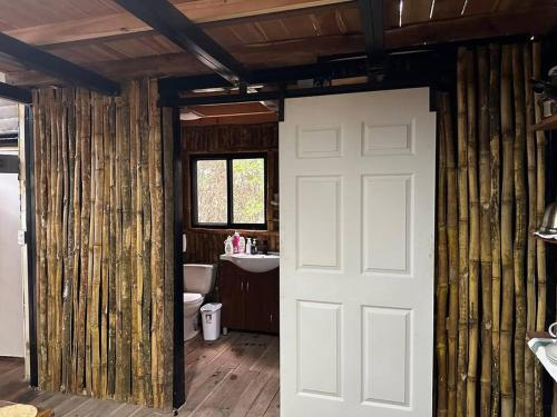 佩诺诺梅Aqeel cabin in the nature的一间带卫生间和白色门的浴室