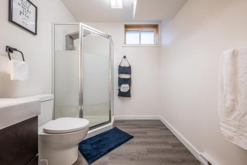 哈利法克斯Spacious Newly Renovated 1 Bedroom Suite的带淋浴和卫生间的白色浴室