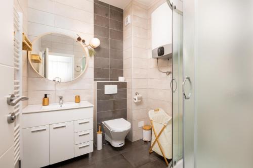 普纳特In2theRooms的一间带卫生间、水槽和镜子的浴室
