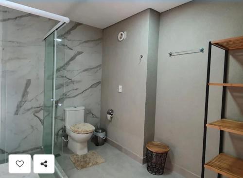 皮帕Flat Completo - Ilê de Pipa的一间带卫生间和玻璃淋浴间的浴室