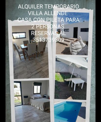 科尔多瓦Alquiler temporario villa allende的游泳池别墅图片拼贴