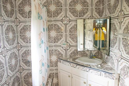 尼格瑞尔Charlie's Cottages的一间带水槽和镜子的浴室