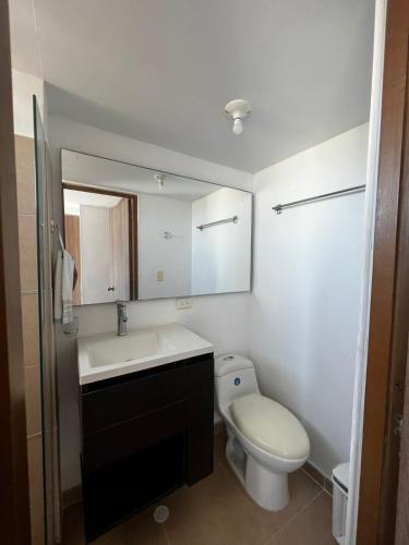 哥伦比亚港apartamento barranquilla villa campestre!的一间带卫生间、水槽和镜子的浴室
