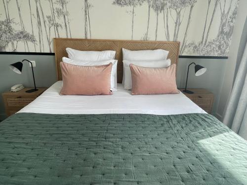 阿尔桑雷玛特里酒店的床上有两张粉红色枕头