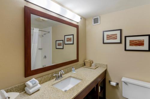 布莱克斯堡Comfort Inn Blacksburg University Area的一间带水槽和镜子的浴室
