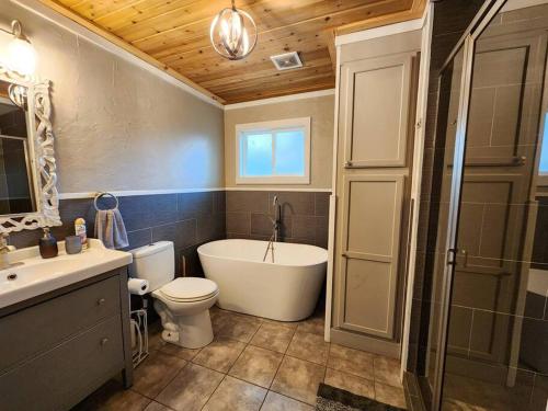 丹尼森Cozy Corner的带浴缸、卫生间和盥洗盆的浴室