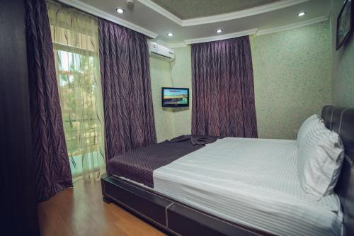 巴库全景别墅豪华酒店的一间卧室设有一张床和一个窗口