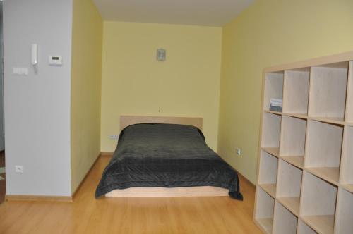 弗罗茨瓦夫WROCLOVE_NET MUCHOBOR的一间卧室设有一张床和一个书架