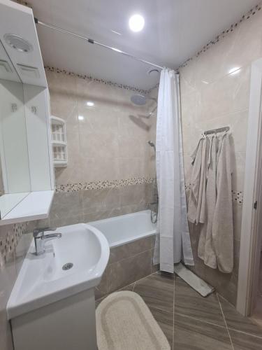 巴蒂New Аpartment Balti的浴室配有白色水槽和淋浴。