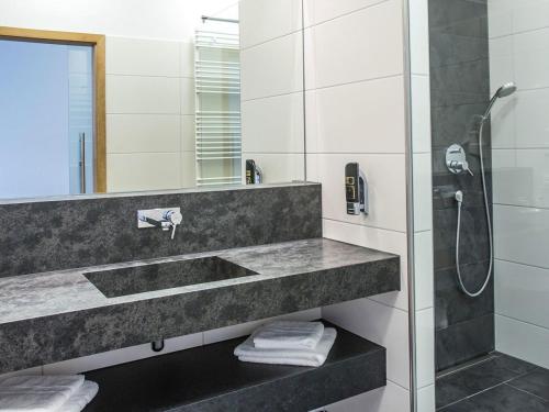 加默廷根克罗伊茨旅馆的一间带水槽和淋浴的浴室