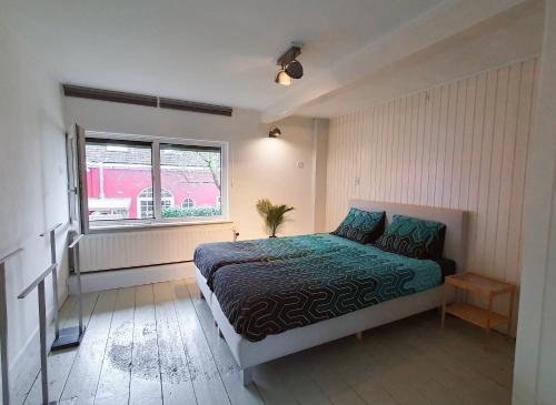 ElahuizenDe Fluessen Loft的一间卧室设有一张床和一个窗口