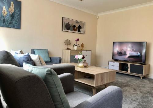 梅德斯通Maidstone-Penenden House的客厅配有两张沙发和一台电视机