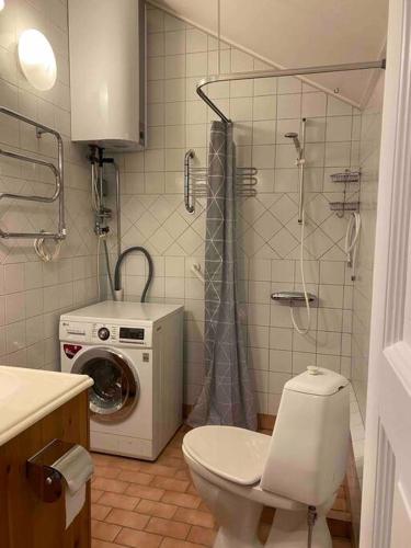 科尔莫登Kalkugnsvägen的一间带卫生间和洗衣机的浴室