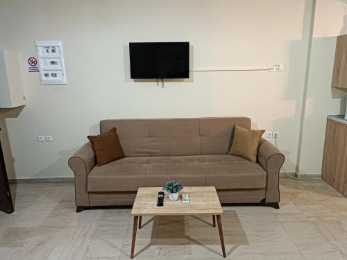MantoúkionSavvas&Katia's luxury studio的带沙发和咖啡桌的客厅