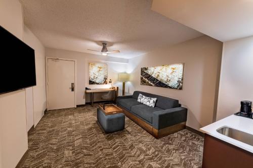 休斯顿休斯顿医疗中心/NRG公园春季山丘套房酒店的带沙发和书桌的客厅