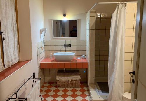 Neviano degli Arduini伊尔费莱尔旅馆的一间带水槽和镜子的浴室