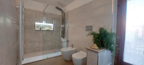 赞布隆内Sweet Home Simona的带淋浴、卫生间和盥洗盆的浴室