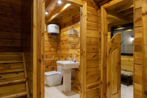 阿哈达أكواخ غيم ومطر的小木屋内的浴室设有水槽和卫生间