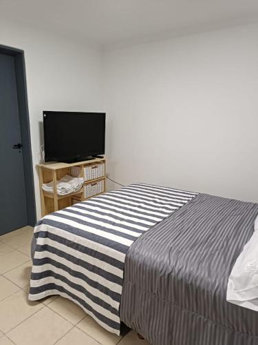 里奥加耶戈斯Hermoso departamento en Rio Gallegos的一间卧室配有一张床和一台平面电视